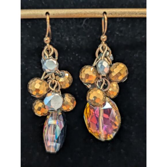 Metallic Faceted Cluster Large Faceted AB Crystal Dangle Earrings - Picture 4 of 7